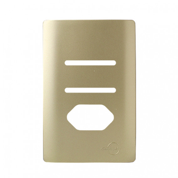 Placa p/ 2 Interruptores + Tomada 4x2 - Novara Dourado Placa p/ 2 Interruptores + Tomada 4x2 - Novara Dourado